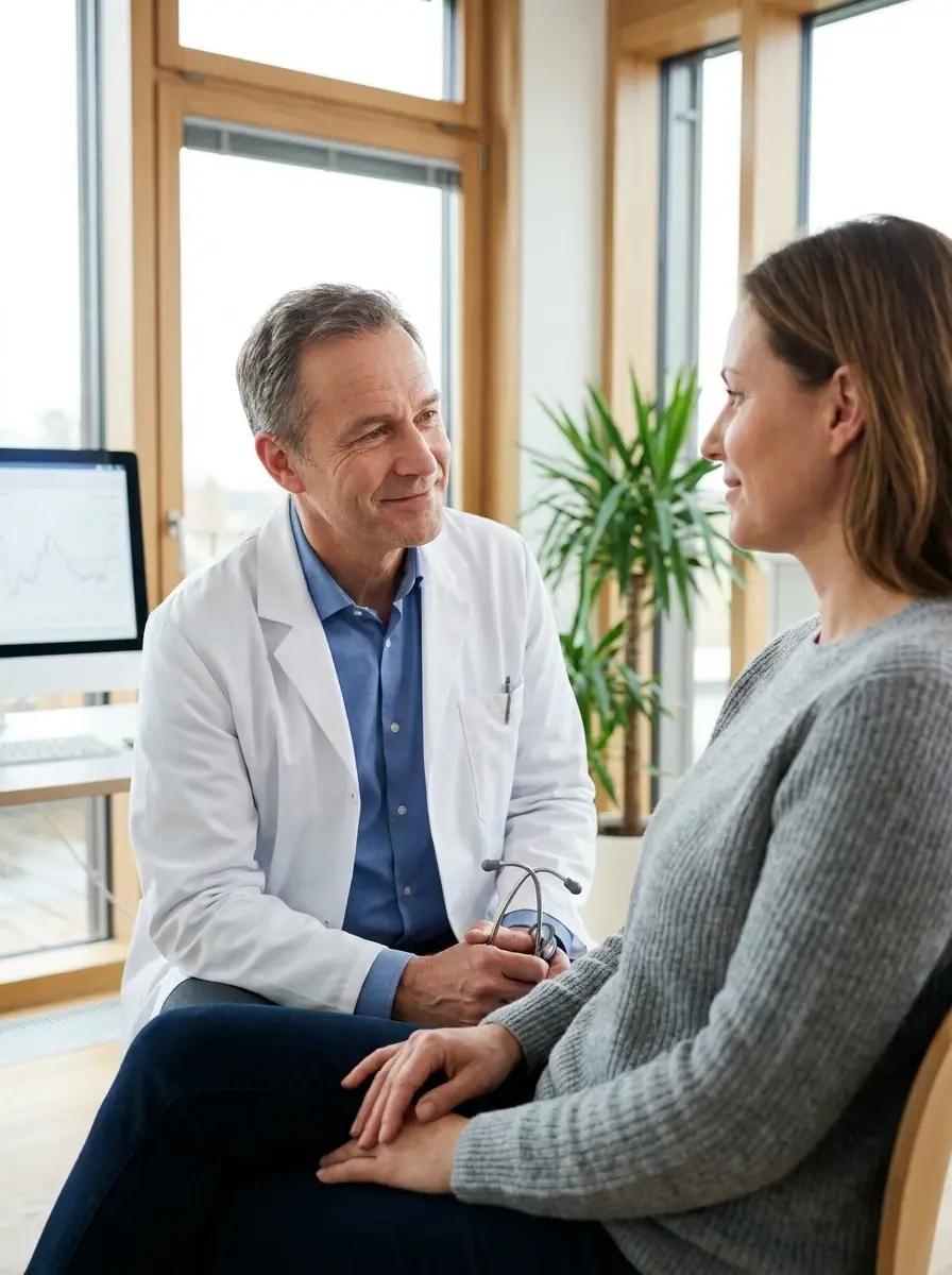 A specialist in conversation with a patient in a consulting room